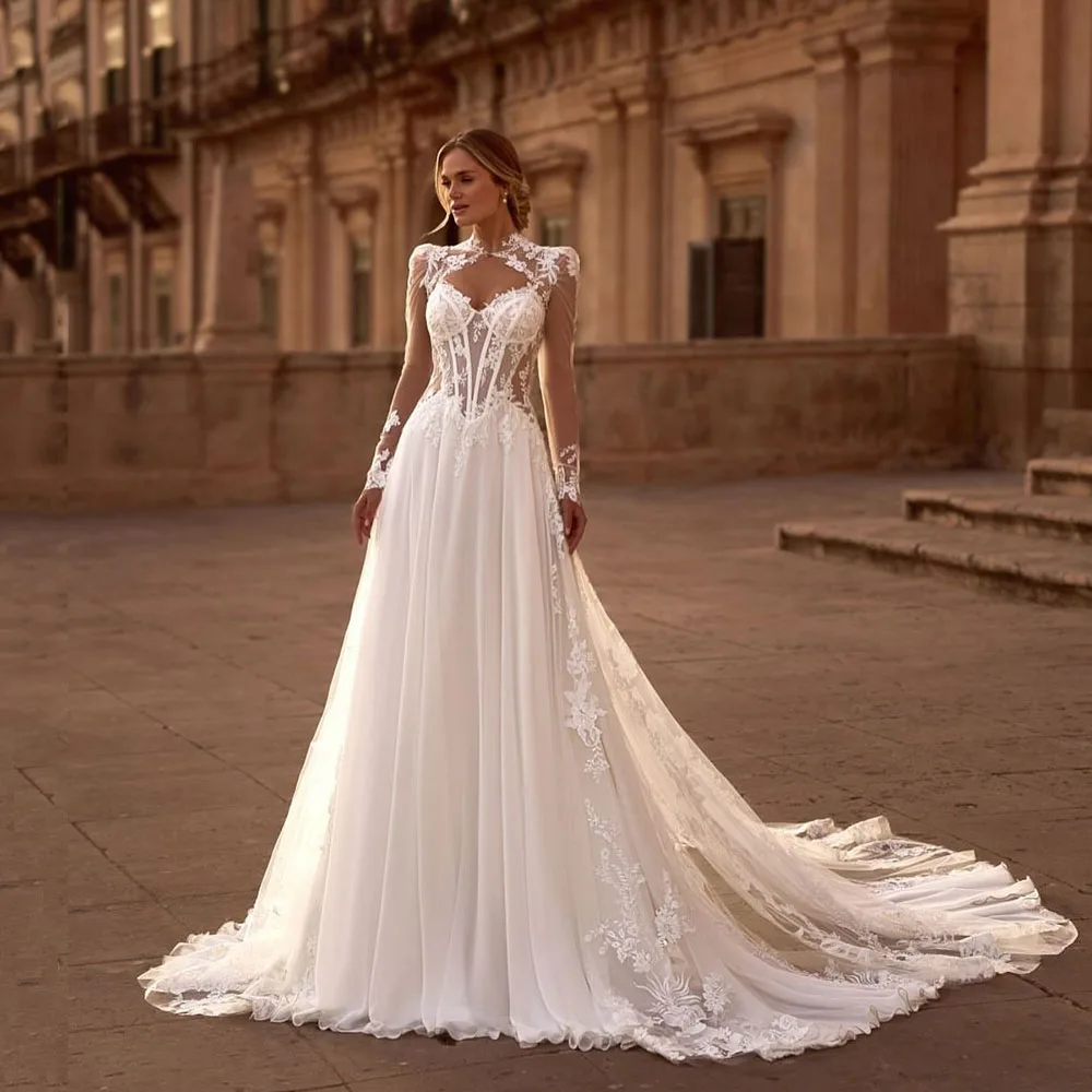 

Msikoods Luxury Wedding Dresses Customized 2025 Illusion Corset Lace Appliques Tulle Bridal Gown Detachable Jacket Bride Dress