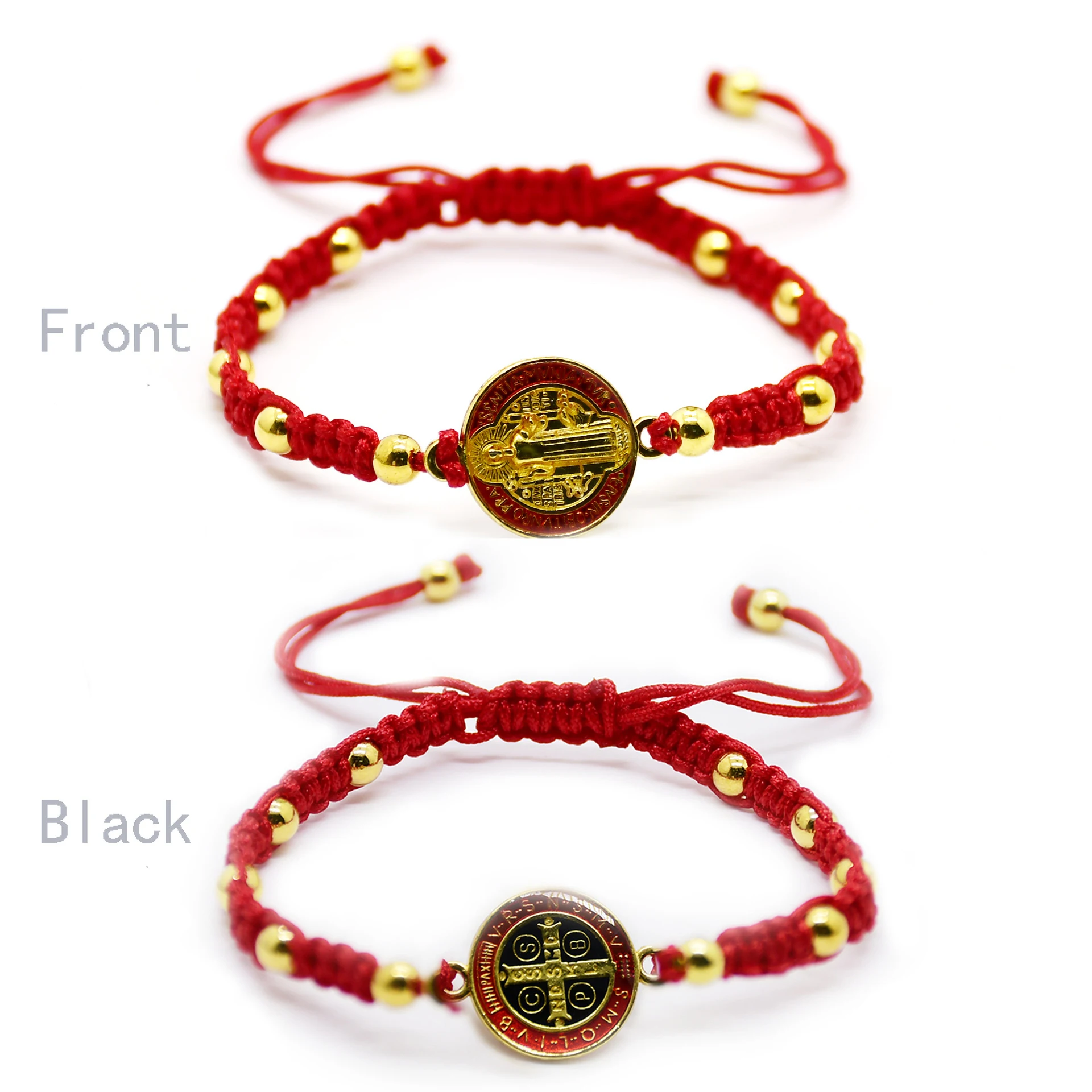 Red Chinese Knot Catholic Religious Belief St. Benedict Cross Dripping Oil Beaded Bracelets Adjustable Men Women Jewelry Gifts