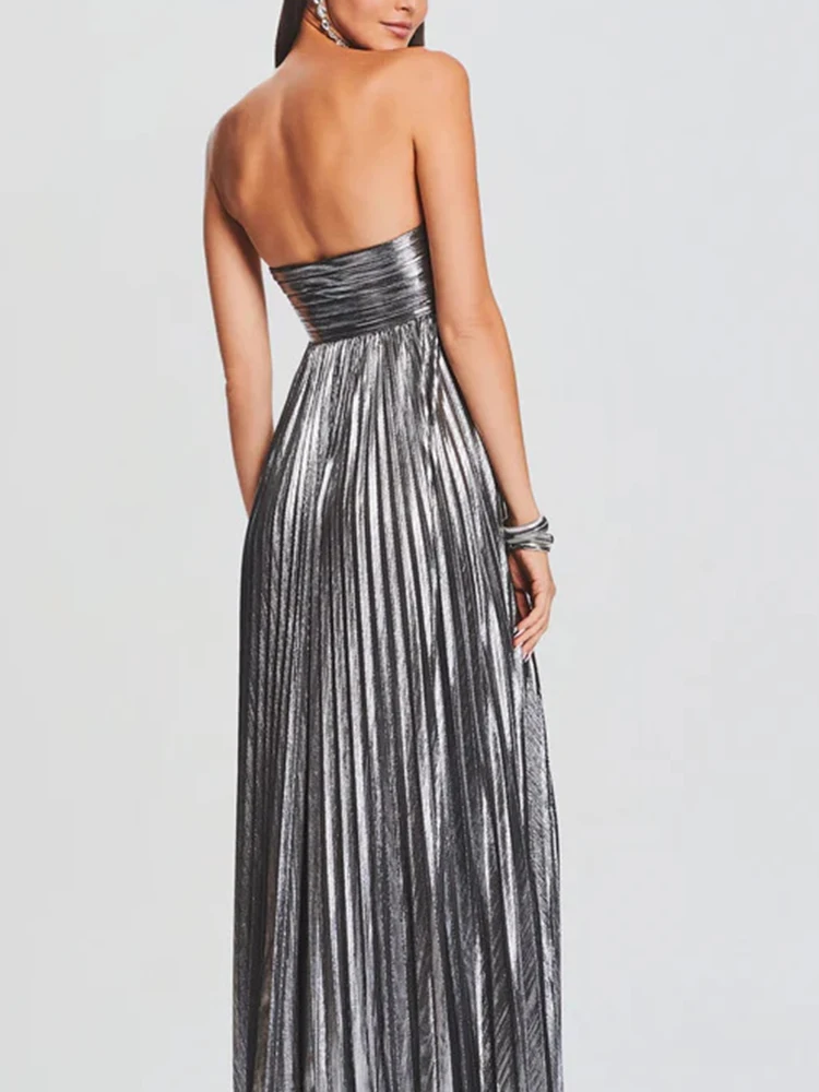 Abito da festa sexy con spalle scoperte e top a tubo Elegante abito da sera a vita alta solido senza spalline Temperamento Abiti da banchetto da donna divisi