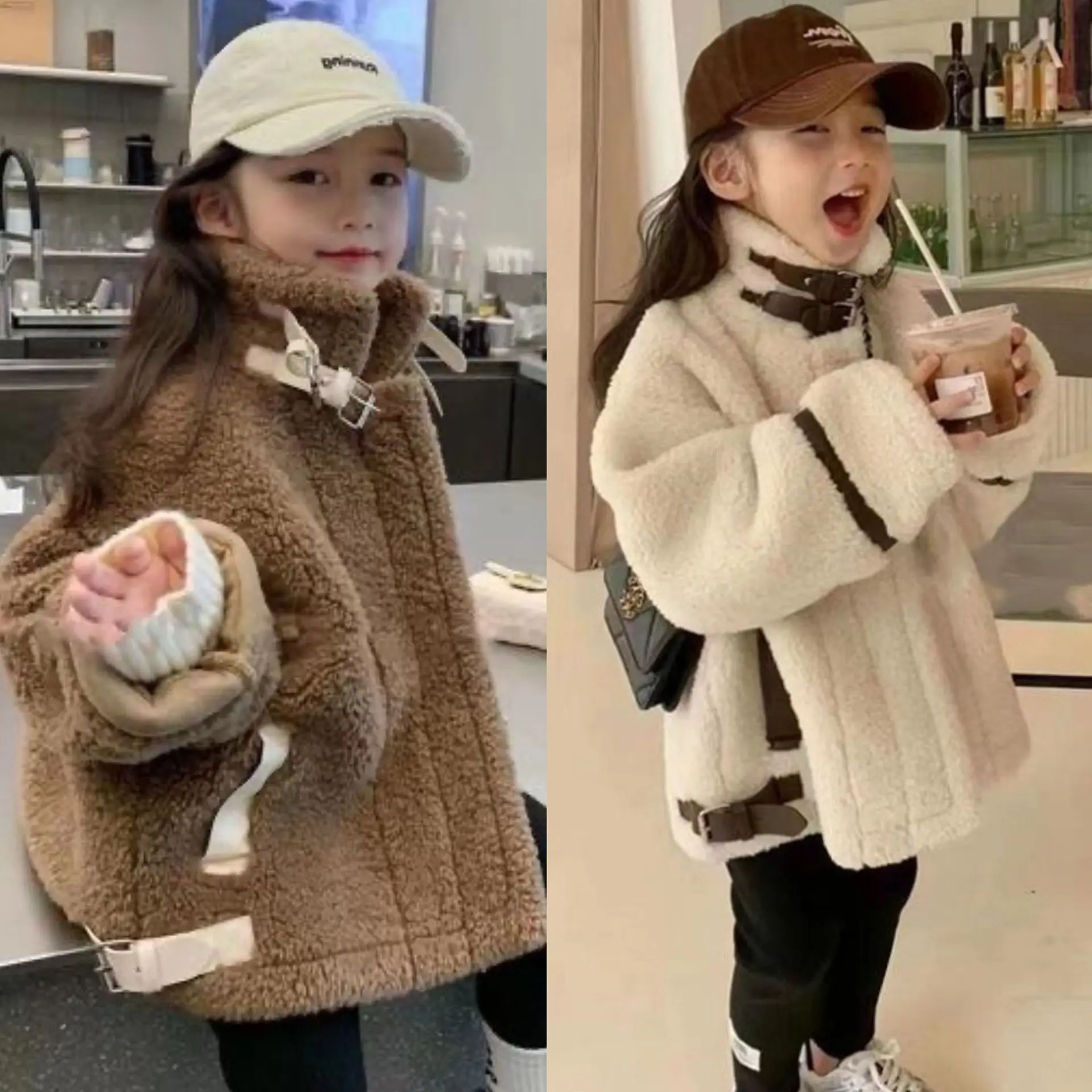 

Girls Coat 2024 Winter New Childrens Wear Korean Style Baby Girl Foreign Style Thickened Fur Fur Coat Casual Simple Daily