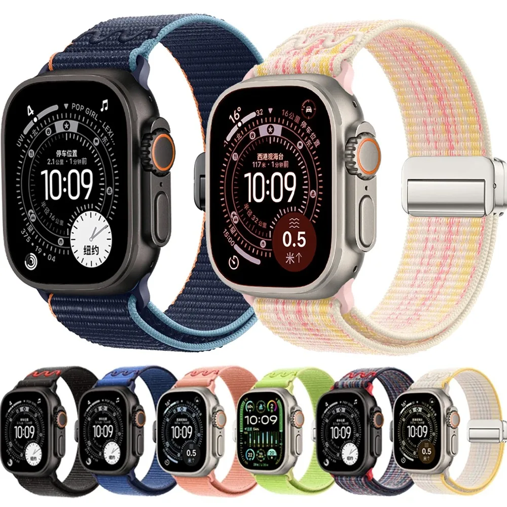 Nylon-Schlaufenarmband für Apple Watch Ultra 3-1 49mm 11 10 9 8 7 46mm 42mm 45mm 41mm Magnetisches Komfortables Band für IWatch 6 5 4 SE3