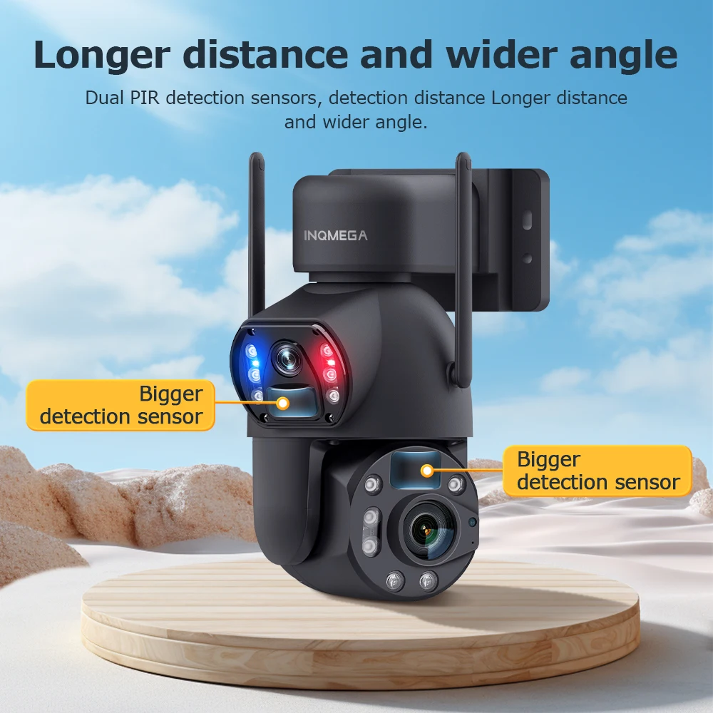 INQMEGA 4G Solar PTZ Camera 20000mAh 20W Solar Panel Dual Lens Dual View 36X Optical Zoom Dual PIR Human Tracking Red‑Blue Alarm