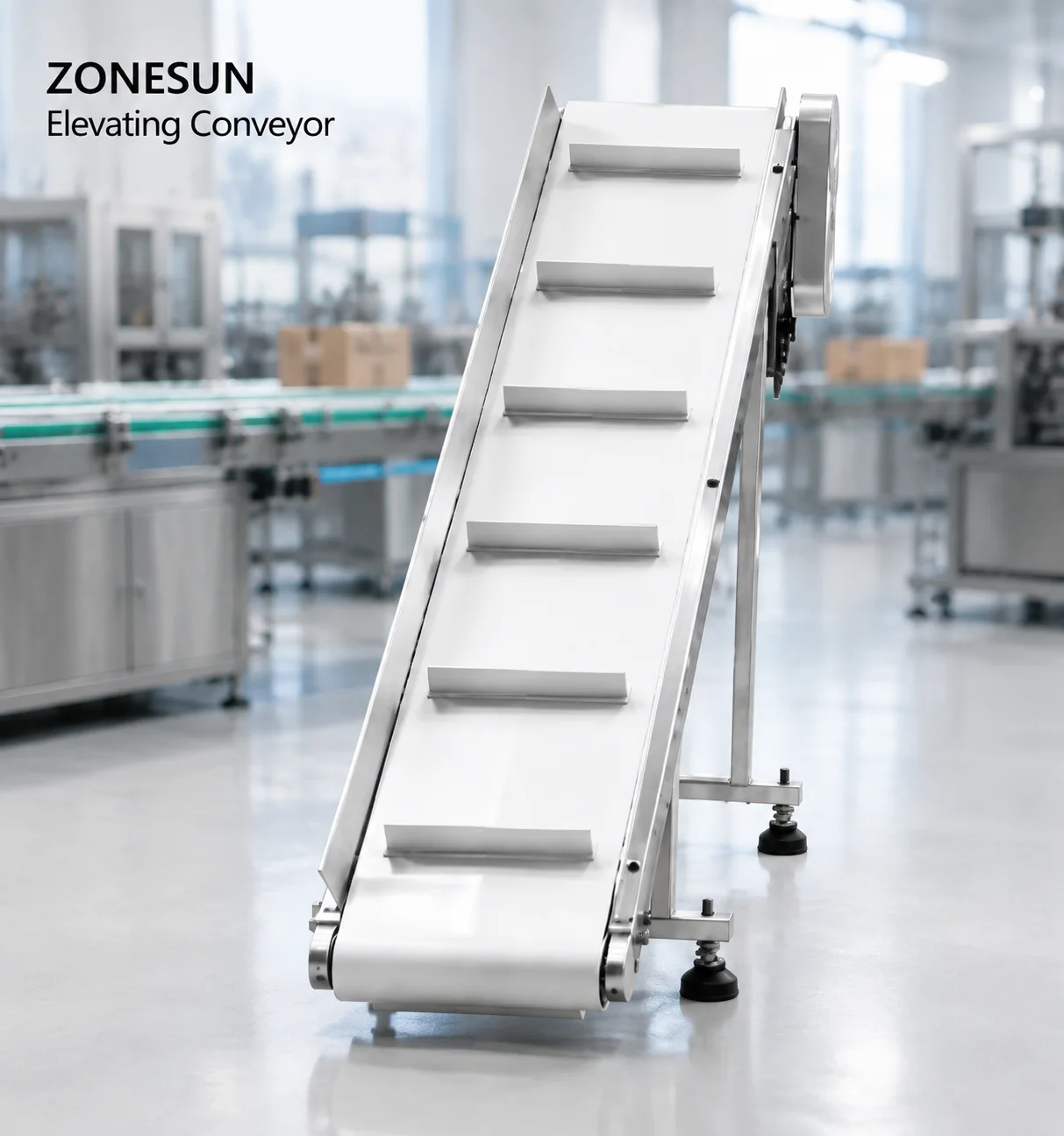 ZONESUN ZS-SLJ6 Food Grade PVC Incline Belt Conveyor Automatic Elevator Hoist for Industrial Packing Machine Customized Angle