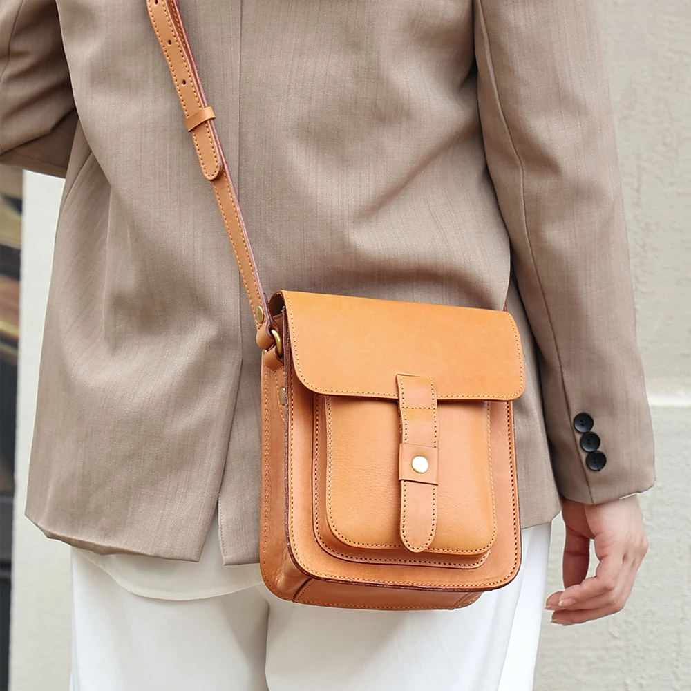 New Crossbody Bag Women's Genuine Leather Shoulder Bag Retro Crossbody Bag Large Capacity Bag Plant Tanned Leather girl's Bag