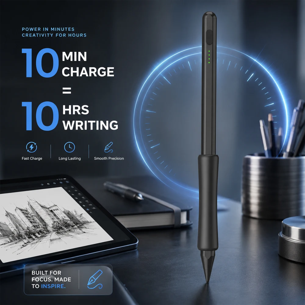 Stylus Pen for iPad 10Min Fast Charge 10H Writing, Palm Rejection, Tilt, Magnetic, LED Battery, Auto Sleep, Easy Grip for Sketch