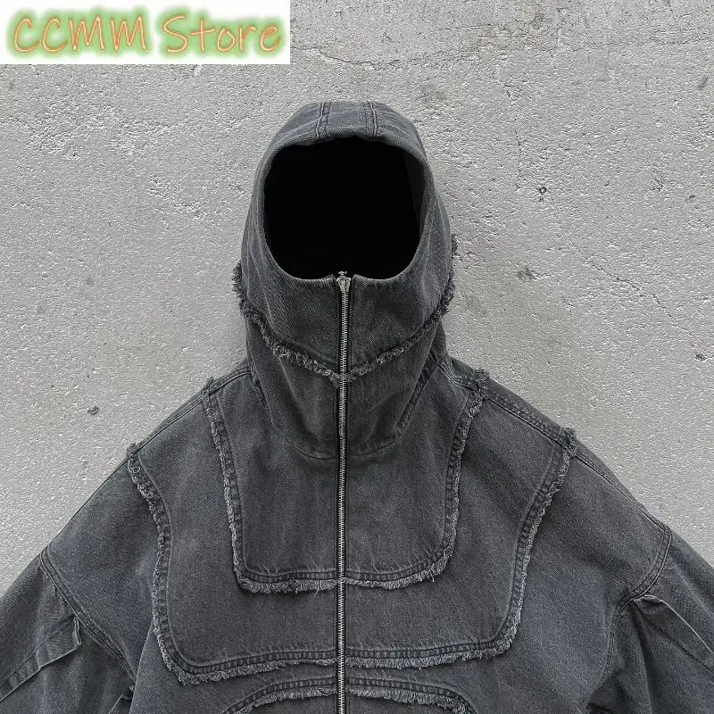 New Denim Jacket American Splicing Style Gothic Vintage Trend Unisex Streetwear Punk High Street Oversized Leisure Zip Up Hoodie