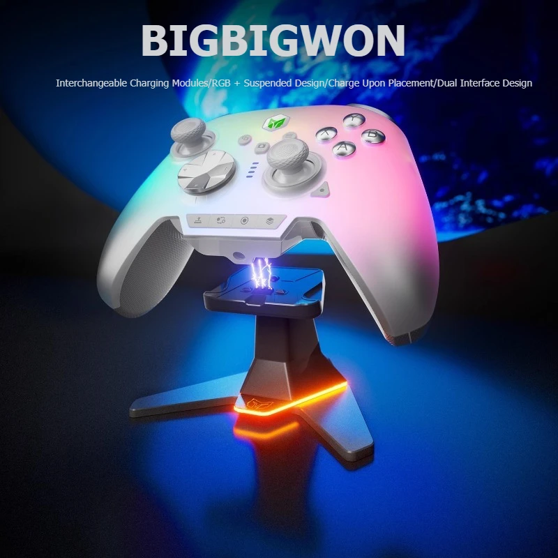 BIGBIGWON Rainbow3 Gaming Controller Wireless Charging  Stand Magnetic Floating Charger RGB 3.5mm Audio Interface For PC Switch