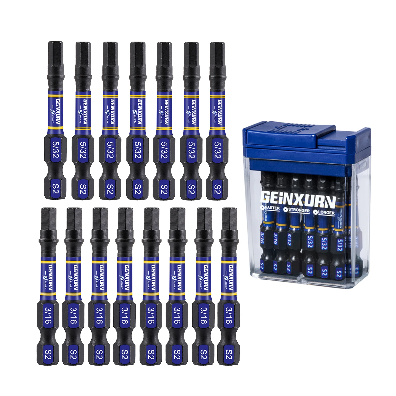 Geinxurn 15 Pcs SAE Impact Hex Screwdriver Bits Set ,S2 Steel Multi Driver Bits with Storage Colorful Box(Blue,Orange,Pink)