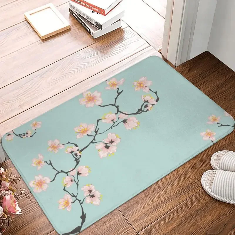 Sakura Cherry Blossoms Front Door Mat Anti-Slip Indoor Quick Dry Japanese Flowers Floral Doormat Living Room Entrance Rug Carpet