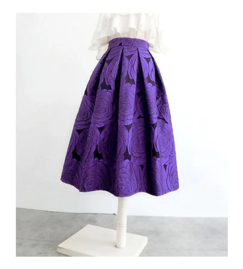 Rose Lila Floral Elegante Chic Hohe Taille Ballkleid Lose frauen Rock Knielangen Lange Röcke Für Frauen Kleidung mode 2025 – Detail 4