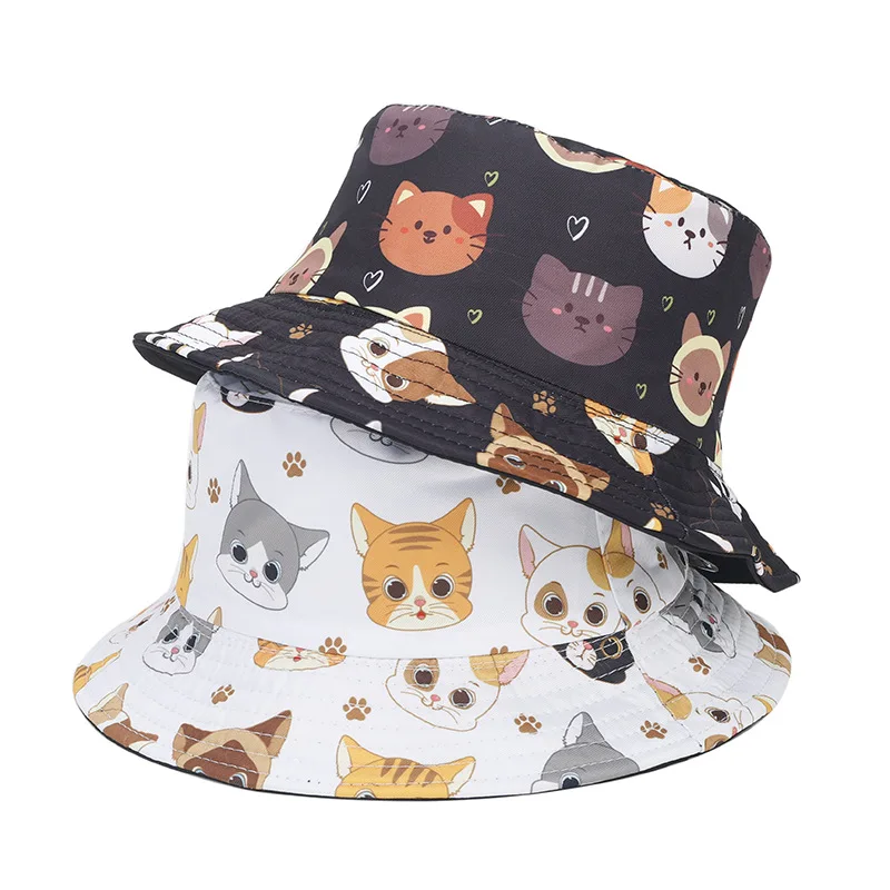 Bocca Children Bucket Hat Boy Girl Kid Panama Fisherman Hats 54cm Child Double Sides Reversible Cartoon Print Summer Bob Sun Cap