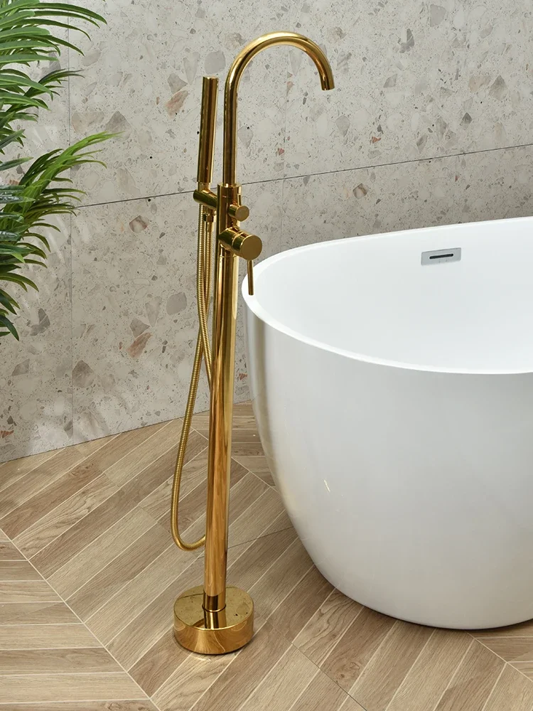 

Floor-standing bathtub faucet all-copper sitting cylinder-side faucet wooden bucket faucet fixed support vertical shower set