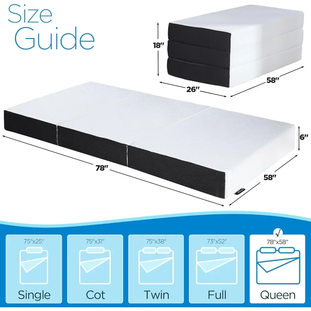 Folding Mattress, 6 Inch Tri-fold Memory Foam Mattress Topper, Non-Slip Bottom Mattress Guest Bed, 78