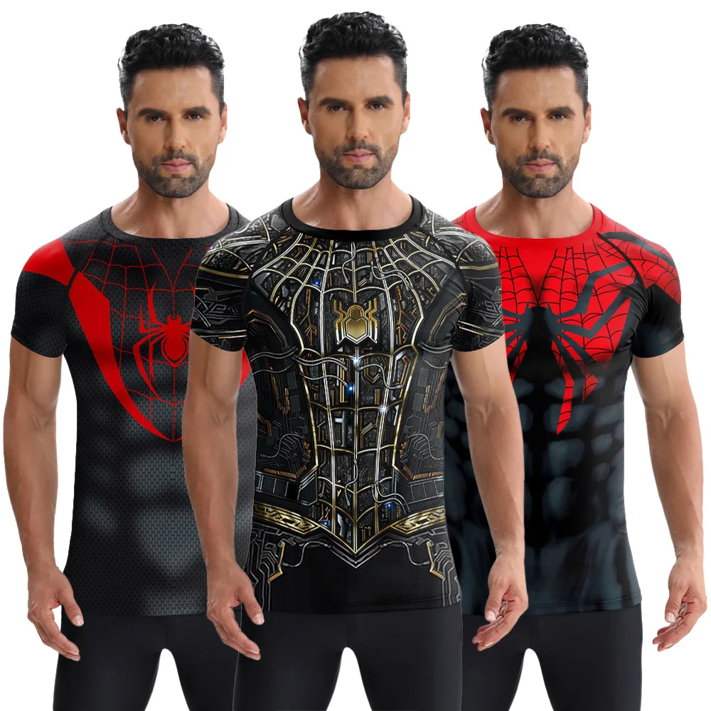 Summer 3D Printing Spider T-Shirt Men Short-Sleeved Clothing Superhero Costumes Fashion Trend Sports Compression Tops Tees