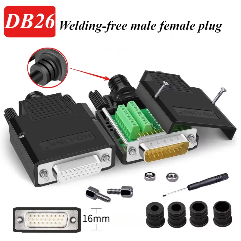 Industrial Grade HDB26 Male/Female Connector Solder-free 3 Row 26-pin Plug 26 Pin D-SUB Breakout Terminal Wiring Board Adapter
