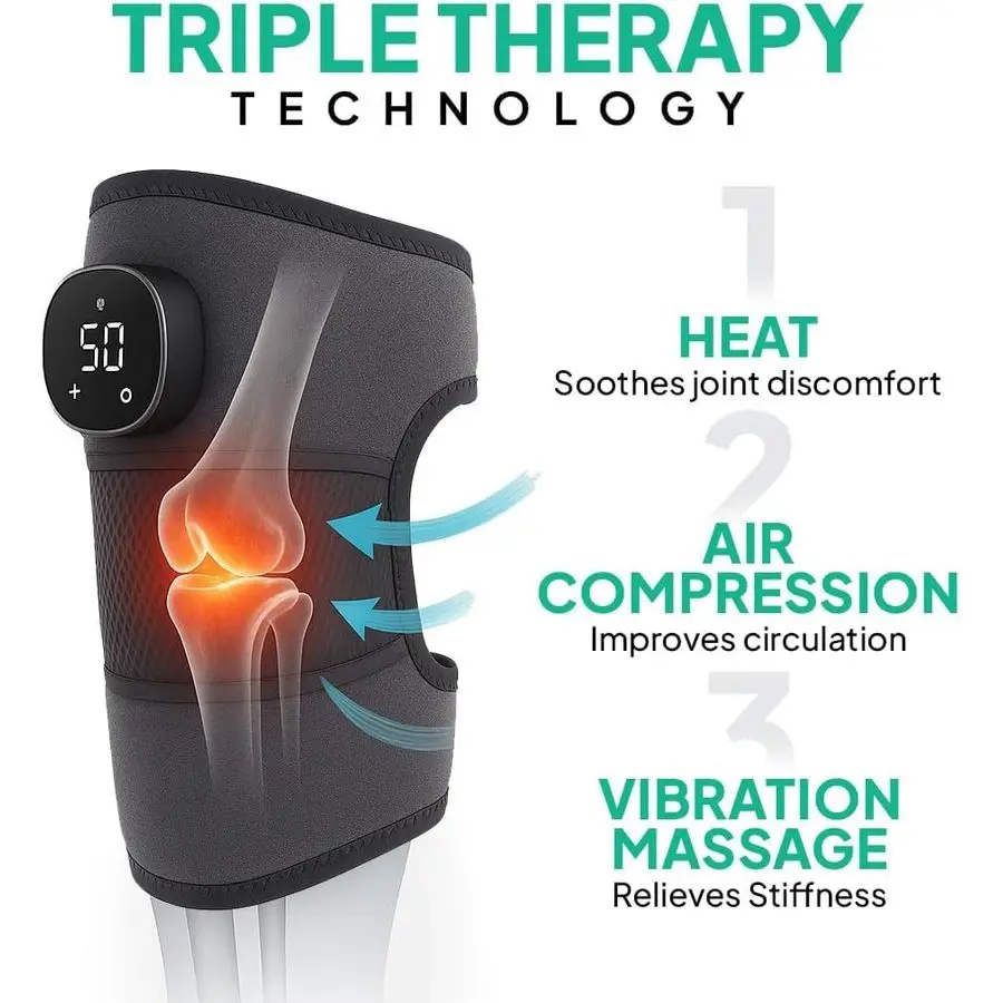 

Triple Method Massager The Official Soothing Heat, Knee Wrap amp Massager for Comfort and Relaxation, Adjustable Knee Massager f