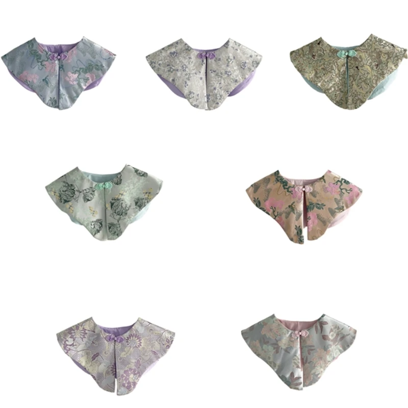 

Sophisticated Detachable Faux Collar with Floral Pattern Chinese Vintage Knots Frogs Button Shawl Wrap Capes for Women Dropship