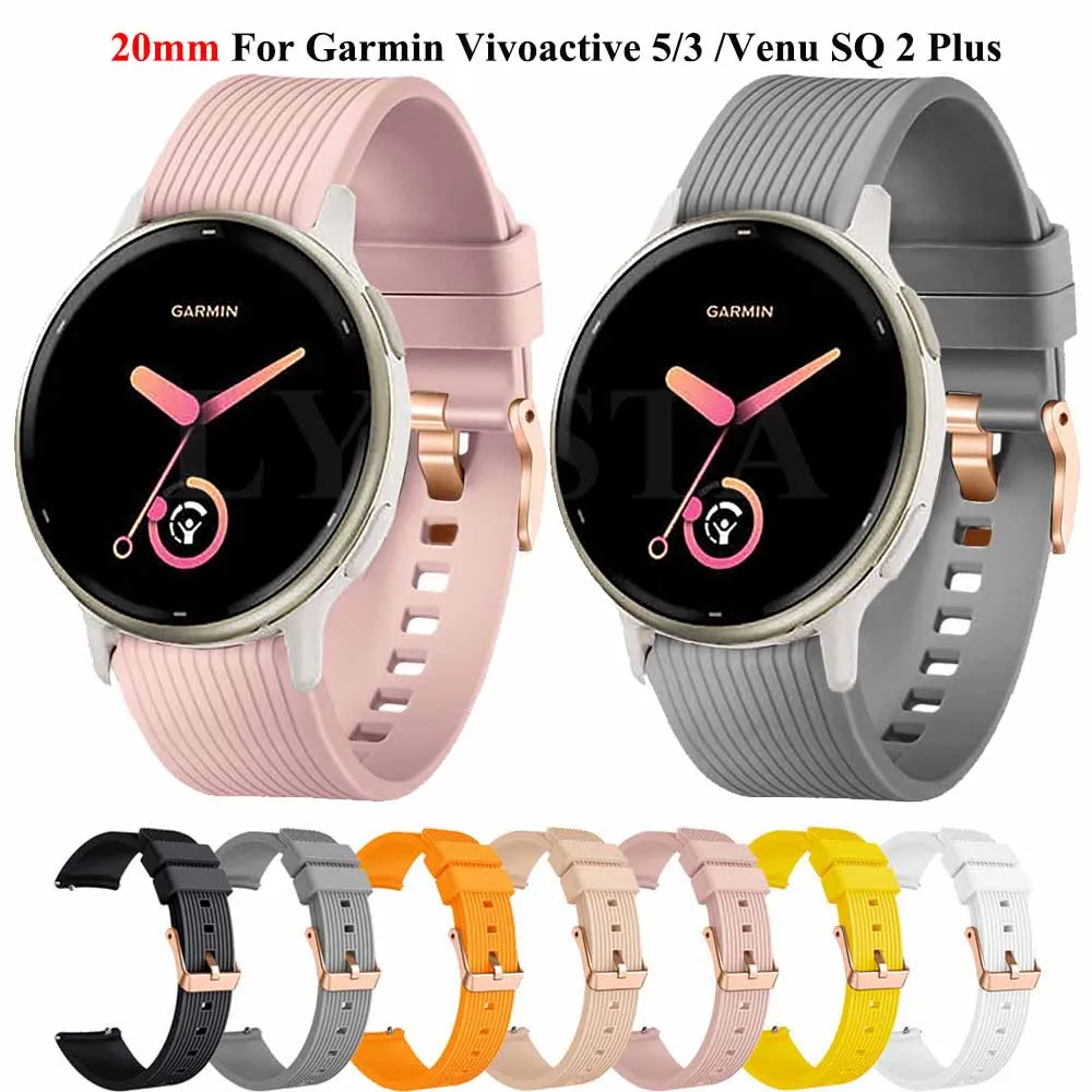 Pulseira de silicone suave para Garmin Vivoactive 5, Venu 2 Plus, Forerunner 245, 645, Pulseira, Pulseira, Pulseira de substituição