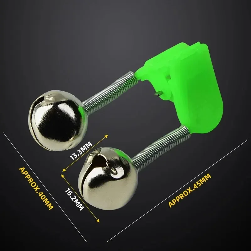 5pcs/lot Fishing Bite Alarms Fishing Rod Bell Rod Clamp Tip Clip Bells Ring Green ABS Fishing Accessory Outdoor Metal