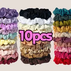 10pcs/pack Women Skinny Scrunchies Colorful Elastic Hair Band Girls Hair Accessories Satin Silk Simple Hair Ties Ponytail Holder