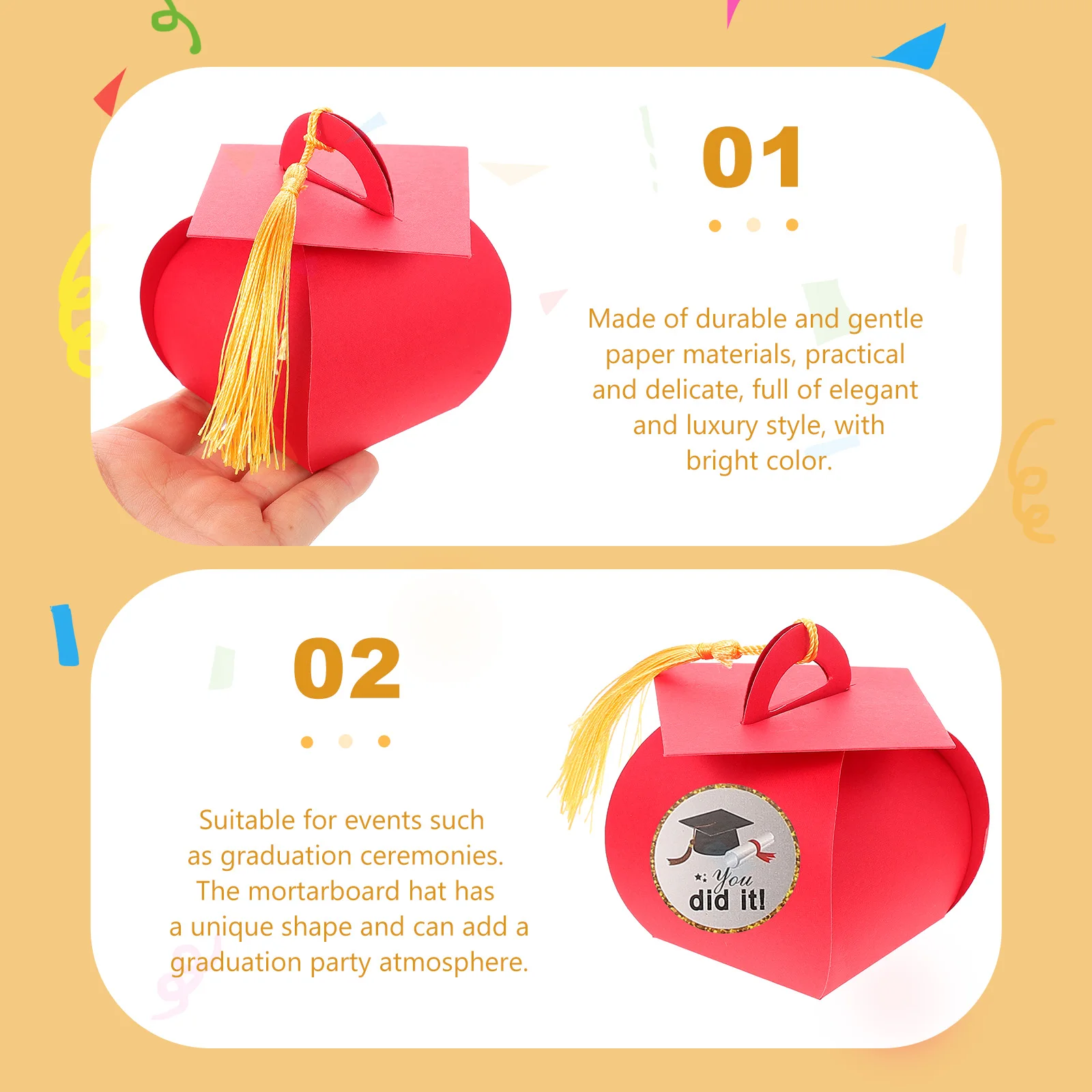 

50pcs Doctor Hat Candy Boxes Red Tassel Multi-Function Delicate Container Party Decoration Gift Packaging Storage Present Case