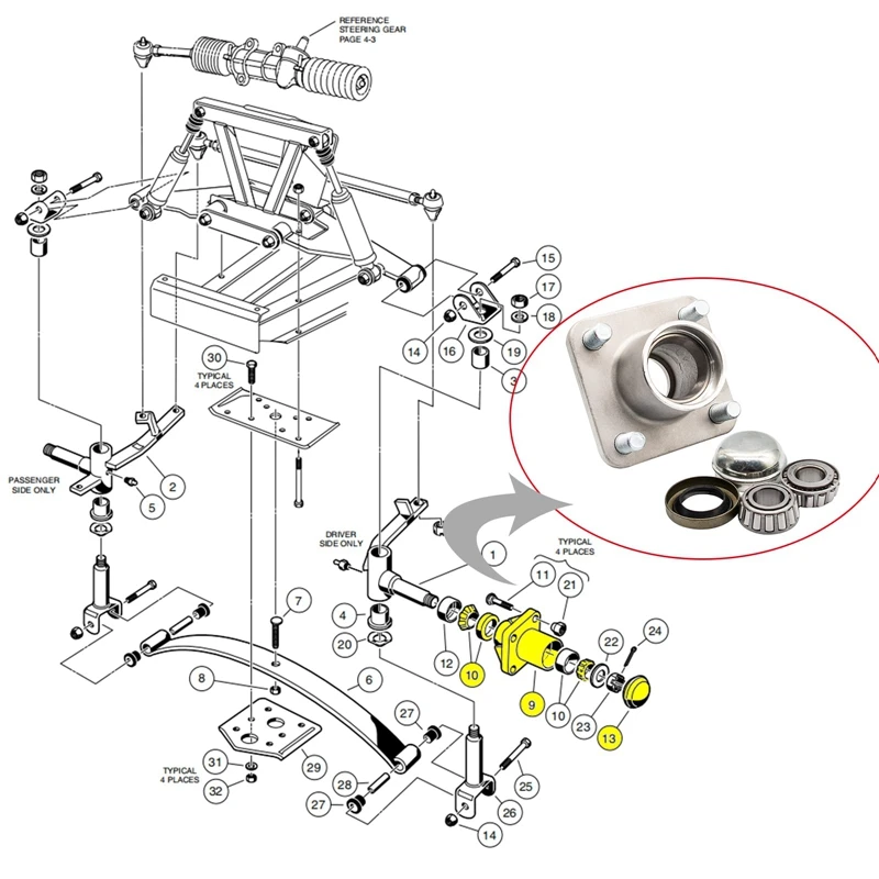 Sostituzione delle guarnizioni del Kit e dei cuscinetti del mozzo della ruota anteriore del carrello da Golf per Club Car DS 1974-2002 1011892