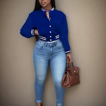 เสื้อแจ็คเก็ตสีล้วนสไตล์ยุโรปและ N สำหรับผู้หญิงเสื้อแจ็คเก็ตกระดุมแถวเดียวสำหรับ jaket baseball ฤดูใบไม้ผลิและฤดูใบไม้ร่วง