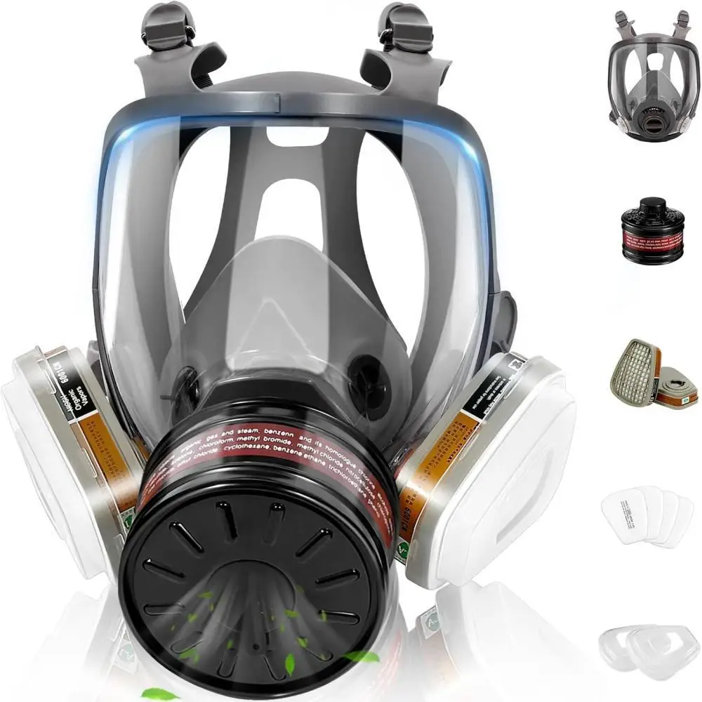 Full Face Respirator - Mask with 40 mm Gas Filter Canister for Industrial Gases, Chemical, Polishing, Welding, Spraying Gas Mask