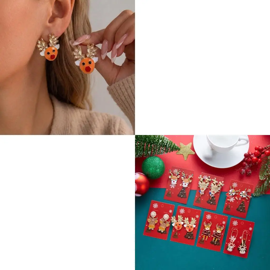  Holiday Deer Earrings Pair for Christmas Party Outfit Detail