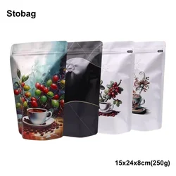 StoBag 20pcs 250g Coffee Beans Packaging Bag with Valve Aluminum Sealed for Powder Food Nuts Storage Stand Up Reusable Pouches