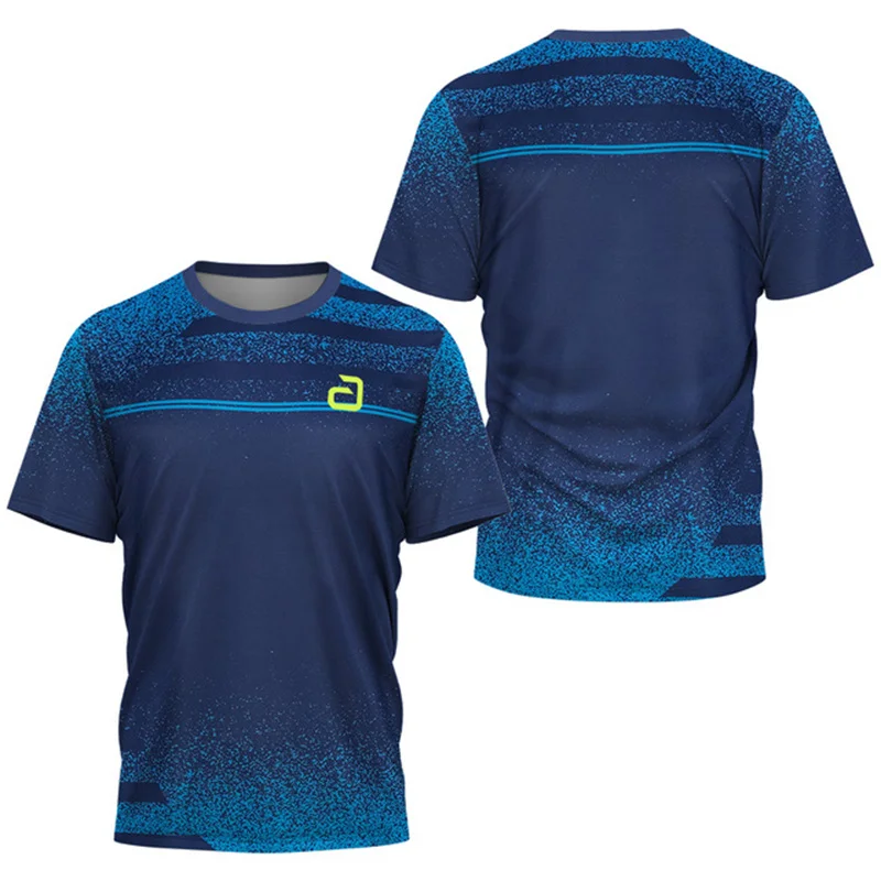 Men Table Tennis T-Shirt Undercurrent Pattern Men's Summer Tennis Badminton T-Shirt Top Table Tennis Club Quick Dry Short Sleeve