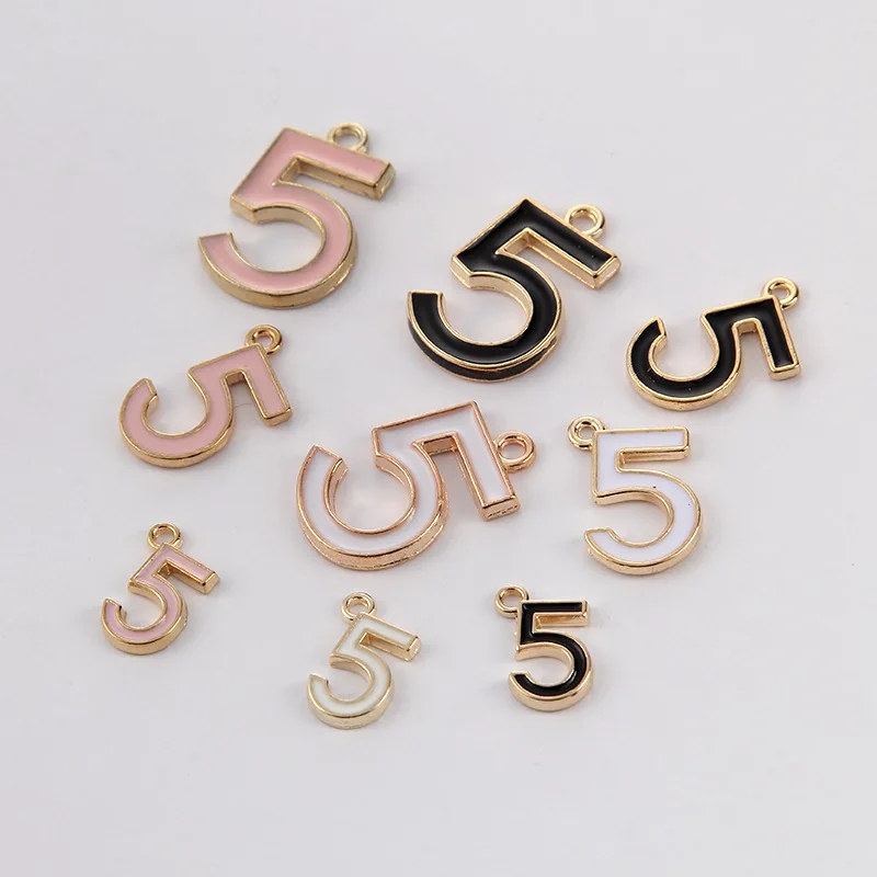 20pcs/lot Enamel Charm Alloy colorful number 5 pendants for bracelet necklace Headdress fitting DIY jewelry Accessories