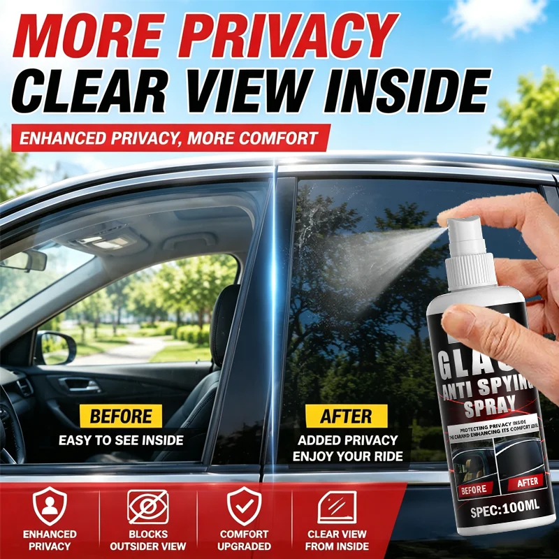 Car Glass Anti-Spy Spray 100ml Block Outside Peeping Clear Inside Vision Protect Interior Privacy For Automotive Side Window