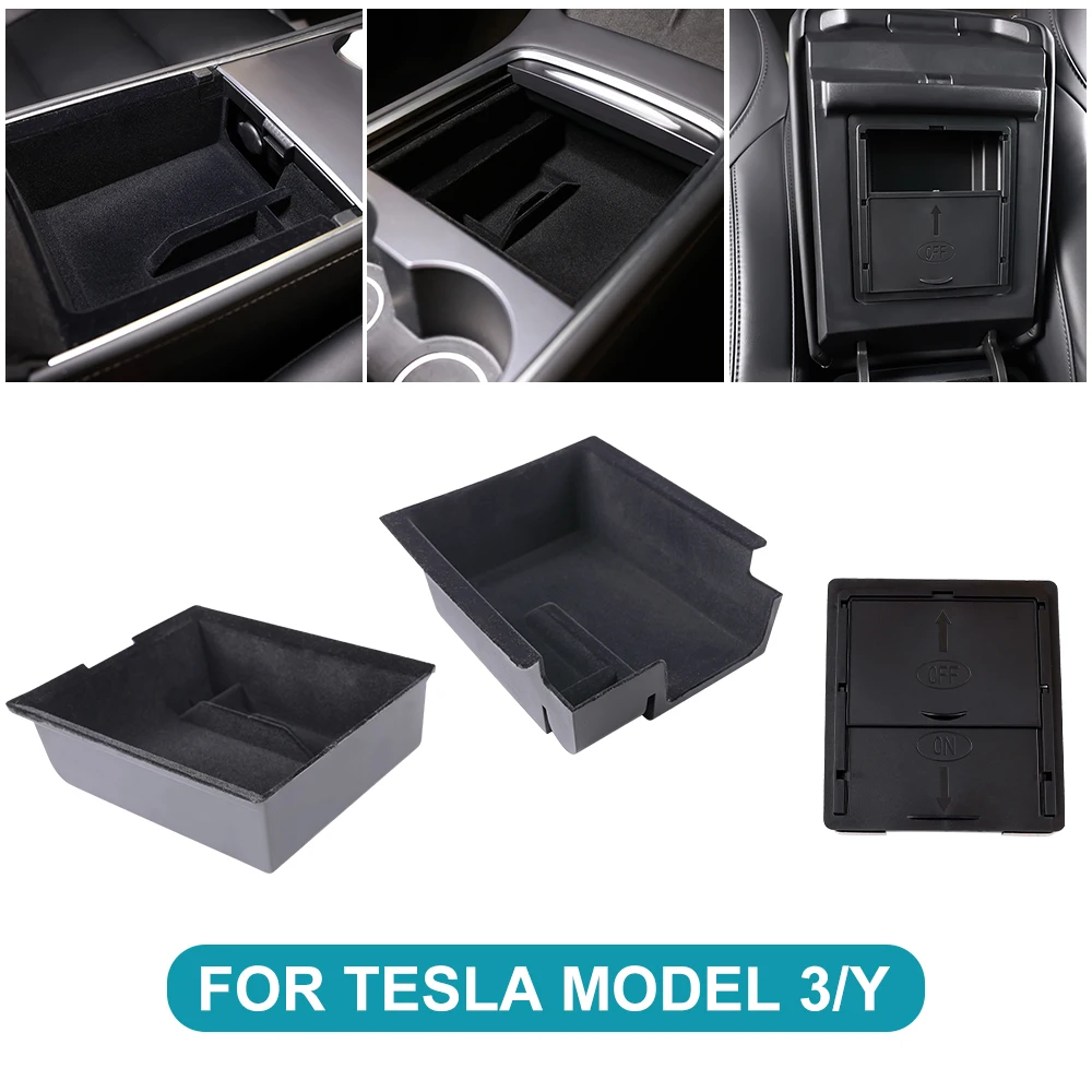 

Скрытый ящик для хранения для Tesla Model Y 3, подлокотник центральной консоли автомобиля, органайзер с многослойным флокированием спереди и сзади