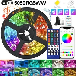 Tira de Luces LED RGBW RGB 5050, 60Led/m, Wifi, Control de Alexa, cinta Flexible impermeable, Luces Led para decoración de habitación