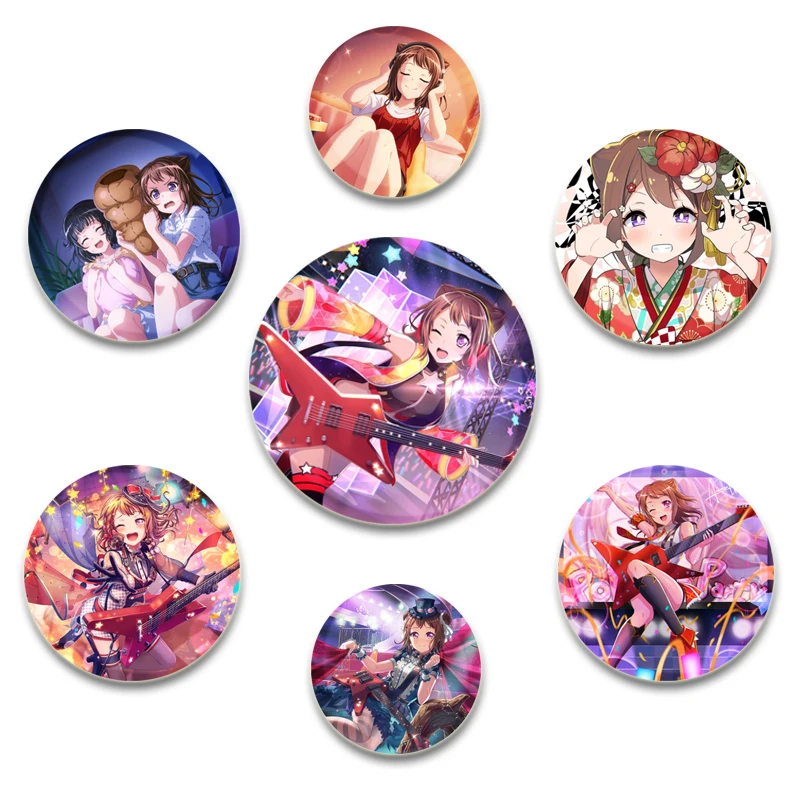 58MM Anime BanG Dream Round Pins Cartoon Character Kasumi Toyama Badges Cosplay Handmade Tinplate Brooch Decorative Clothes Gift