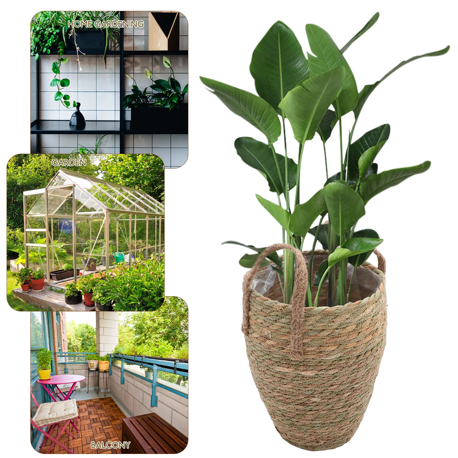 

Woven Flower Basket Grass Plant Pot Decorative Pots Indoor for Artificial Khaki Braided Straw Modern with Handle