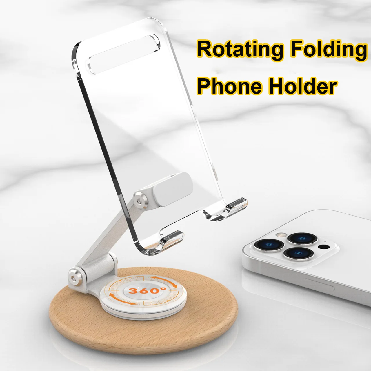 

Acrylic Tablet Holder with 360 degree Rotating Folding Phone Holder, Adjustable Portable Non-Slip Desktop Smartphone Holder