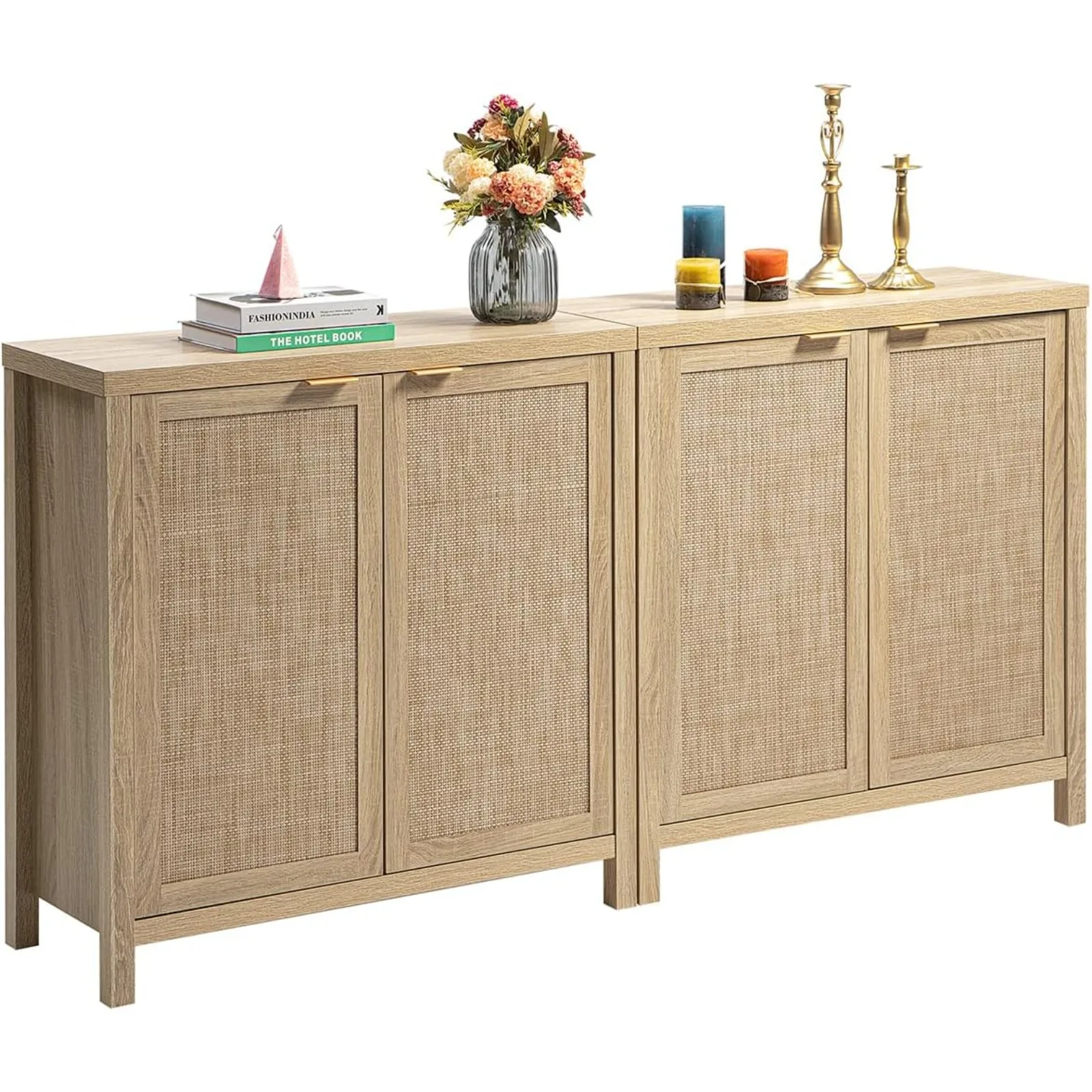 

US Credenza Sideboard Buffet Rattan Cabinet - Boho Large Kitchen Storage Cabinet with Rattan Storage - Wood Cabinet