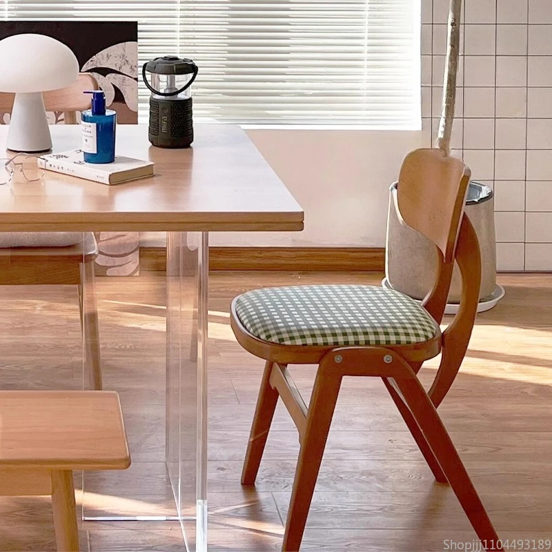 

Scandinavian Style Mid-Century Solid Wood Dining Chair French Minimalist Retro Coffee Shop Stool Multifunctional Furniture