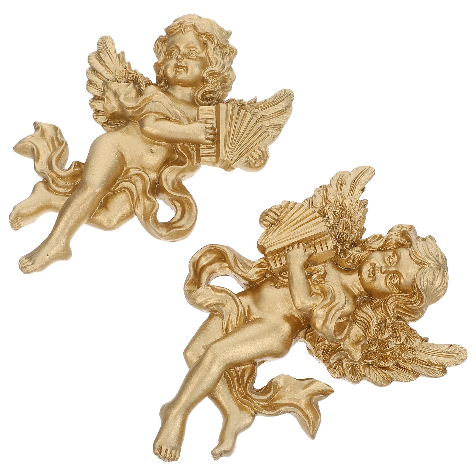 

1Pair Resin Angel Wall Decor Golden Sculpture with Harp Vintage Cherub Wall Hanging for Home Living Room Decor Elegance