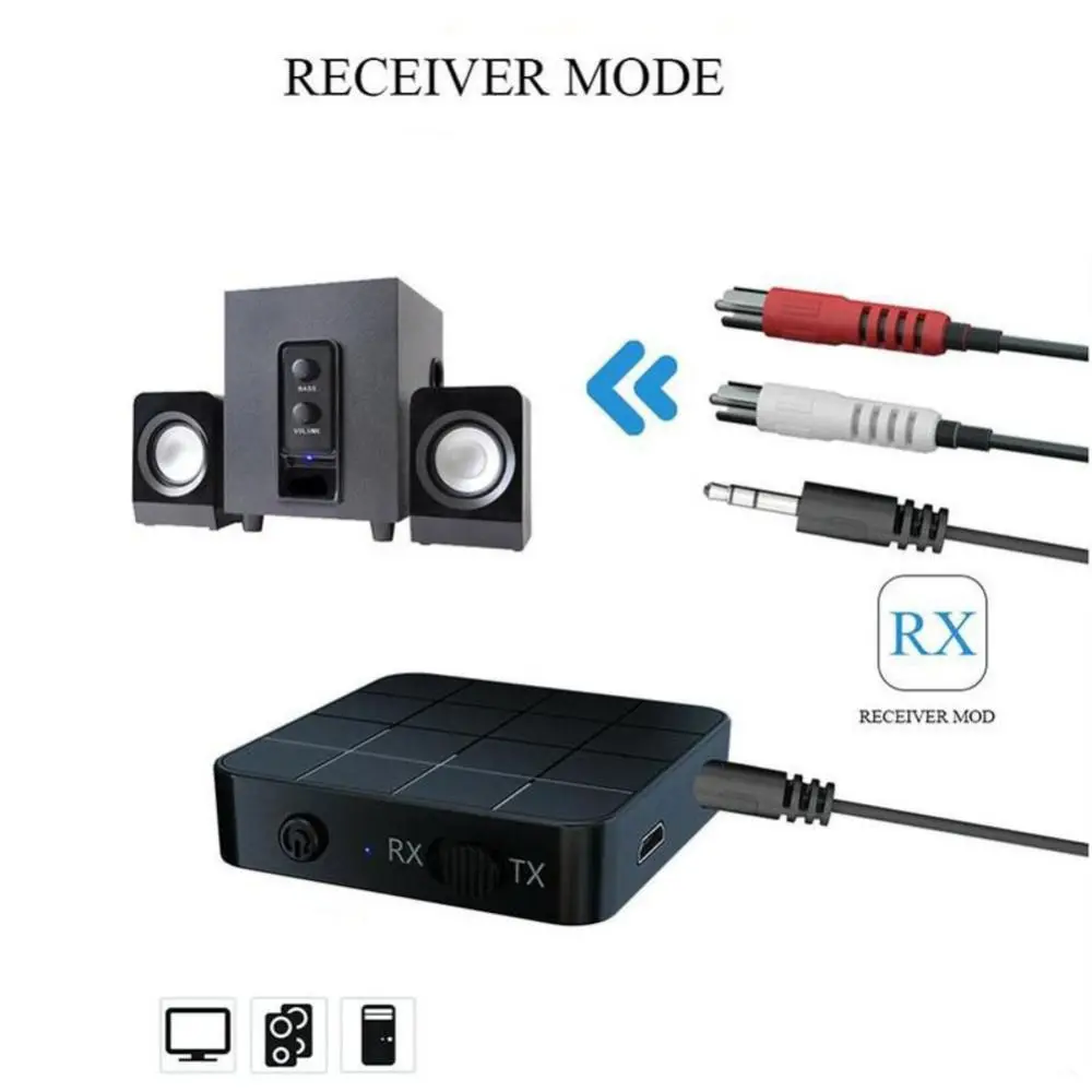 HD Bluetooth 5.0 Audio Transmitter Receiver with 3.5mm Microphone 2 in 1 Design Bluetooth Adapter RCA Connection RCA Adapter PC