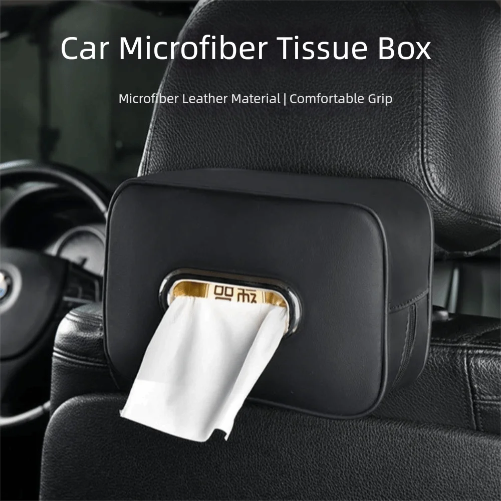 Leather Car Tissue Box Minimalist Paper Bag Seat Backrest Suspension Tissue Box Elastic Adjustable Sun Visor Tissue Box Vehicle