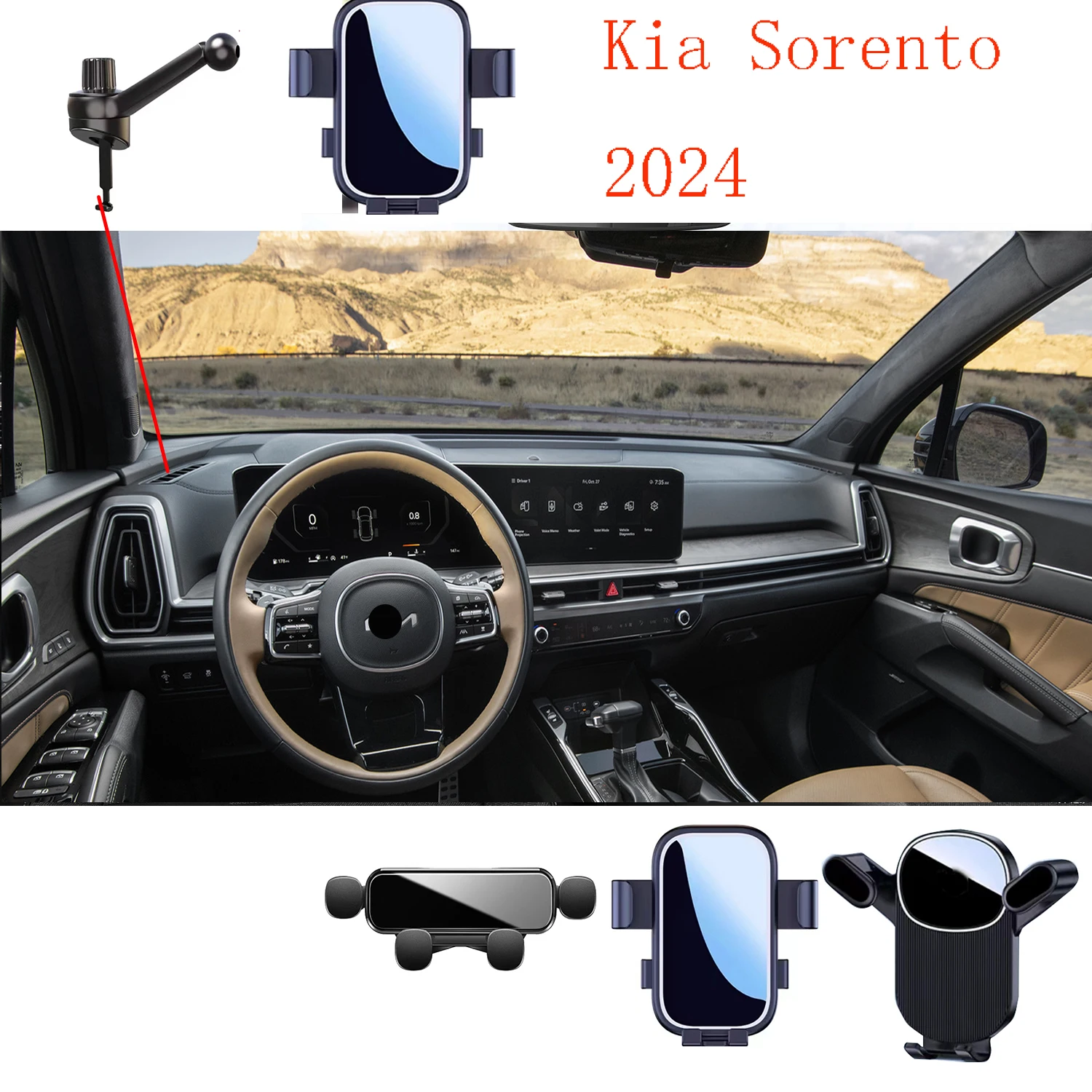 

For Kia Sorento 2024 Car Phone Holder Stand Stand Rotatable Support Special Fixed Bracket Accessories