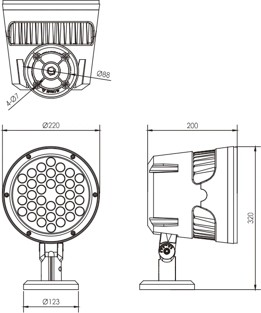 Round base led spotlight outdoor 50w