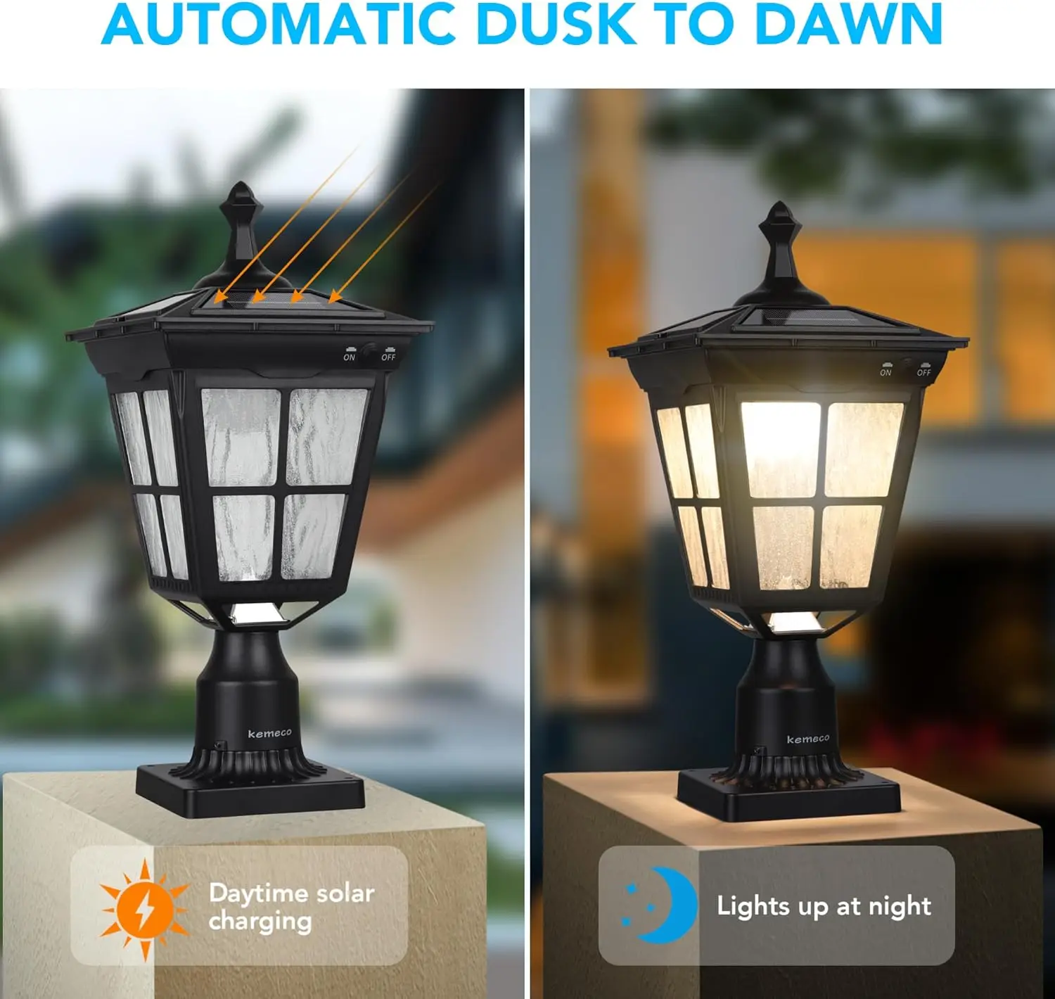 ST4311AQ Post lumineux solaire LED, base de montage 3', noir, support sur poteau de jardin extérieur