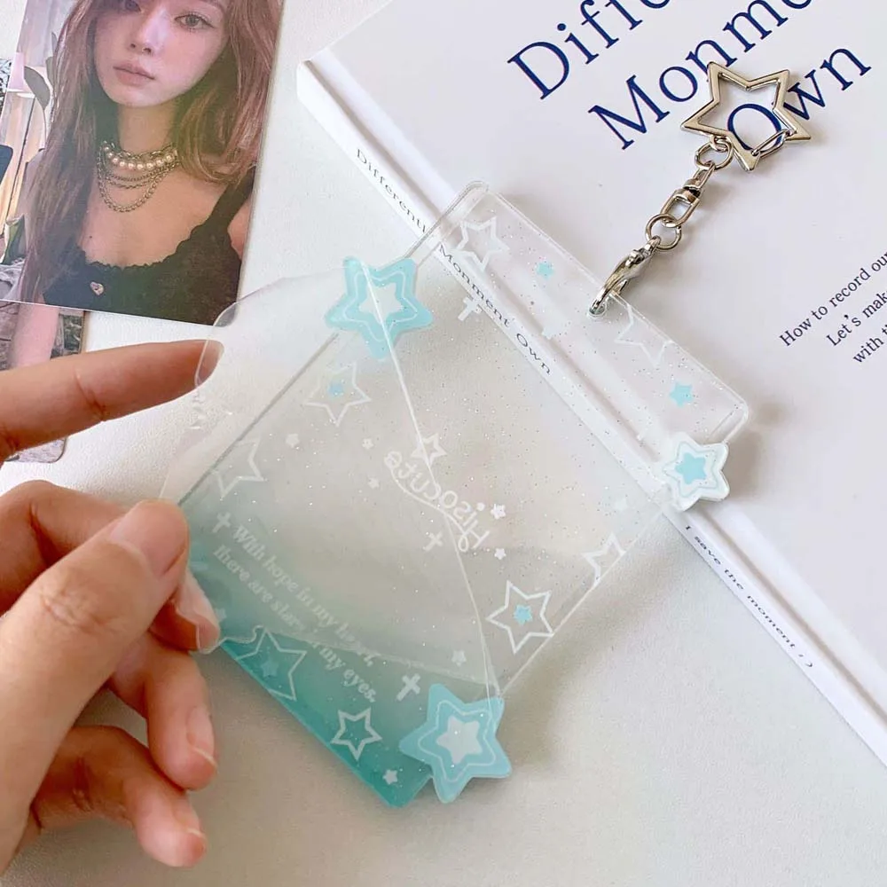 With Keychain Korean Style Card Holder Transparent Star Card Case Student Card Cover Polaroid Photo Pendant ID Card Holders