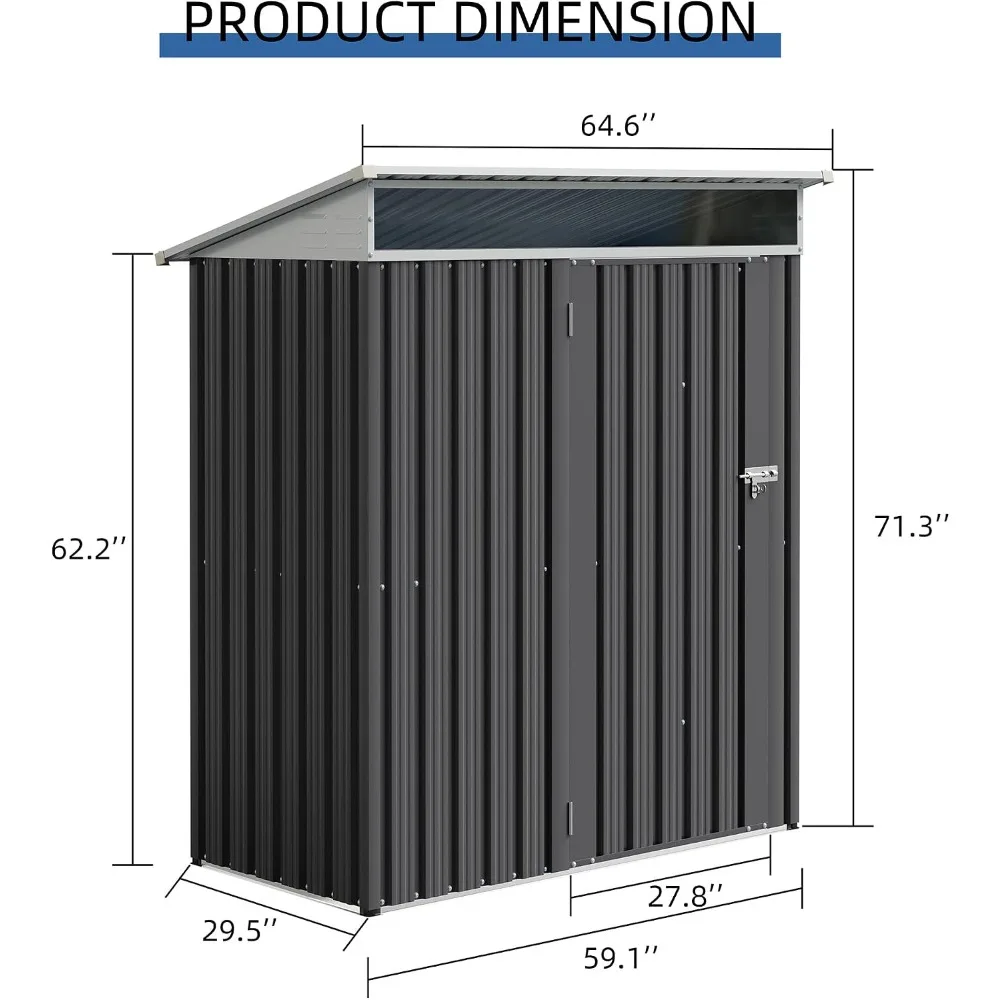 5x3 FT Metal, Steel Outdoor Garden Storage Shed Waterproof, Window, Lockable Double Door Patio, Lawn
