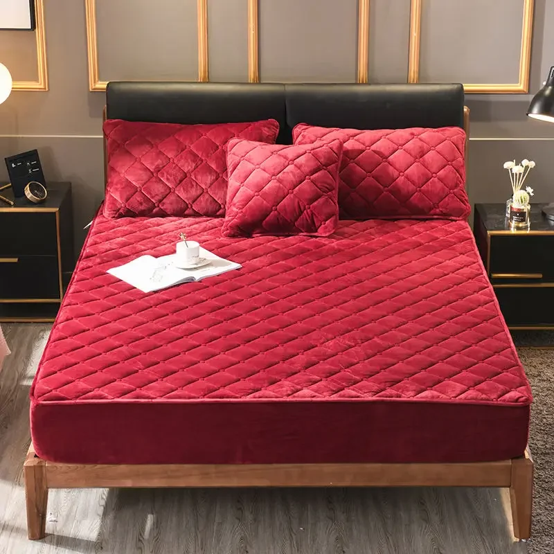 Plush thickened quilted mattress cover warm and soft crystal cotton sheet quilted mattress cover does not include Pillowcase