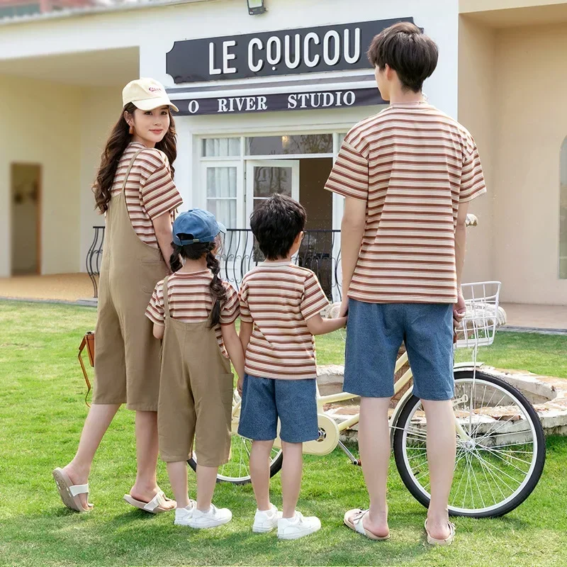 Matching Family Outfits Summer Mum Daughter Dad Son Cotton T-shirt & Shorts Famliy Look Holiday Couple Outfit Seaside Beach